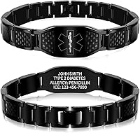 Vista 1 de Pulsera de alerta médica grabada gratis de acero inoxidable personalizada de emergencia de primeros auxilios pulsera de identificación de emergencia