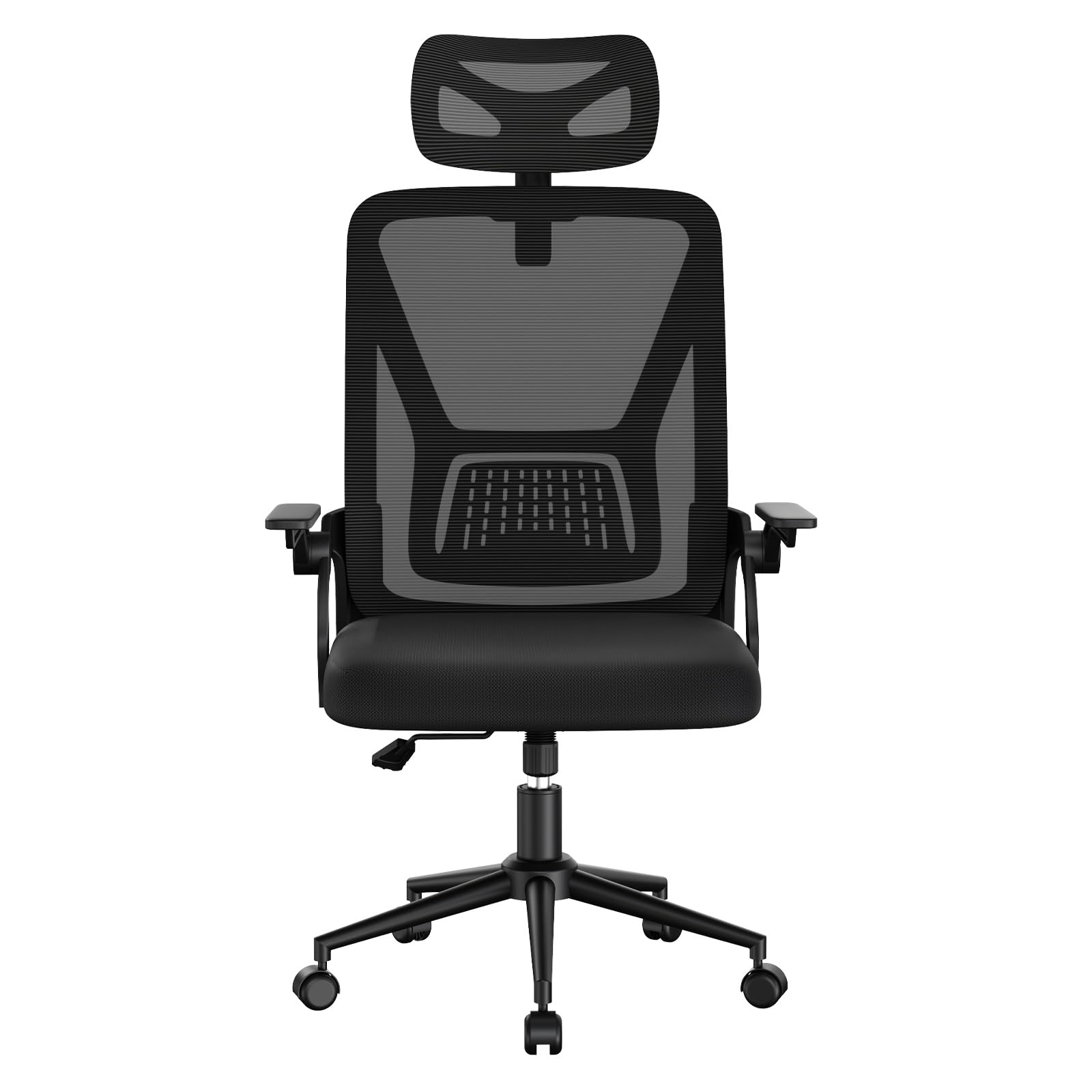 naspaluro Sedia da Ufficio,Con Braccioli Ribaltabili a 90°,Sedie Scrivania Ergonomica Lombare, Con Poggiatesta, Rivestimento in Rete Traspirante, Sedia Girevole a 360° Con Funzione Swing,Nero