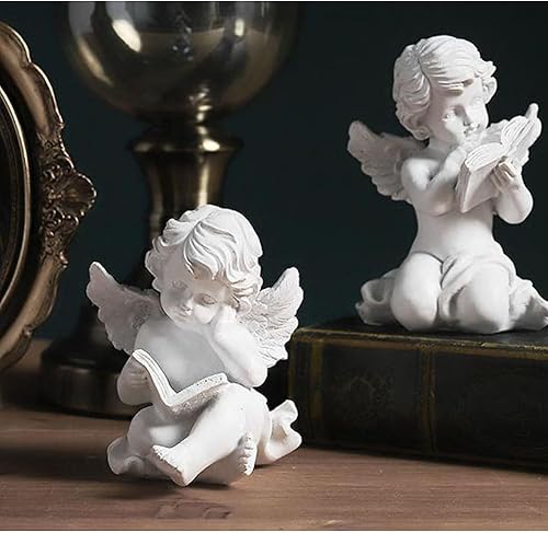 Miniatura 2 de Juego de 2 libros de lectura, estatua de ángel, alas de querubín, estatua de ángel, guardián, hogar, jardín, escultura, estatuilla, estatuilla