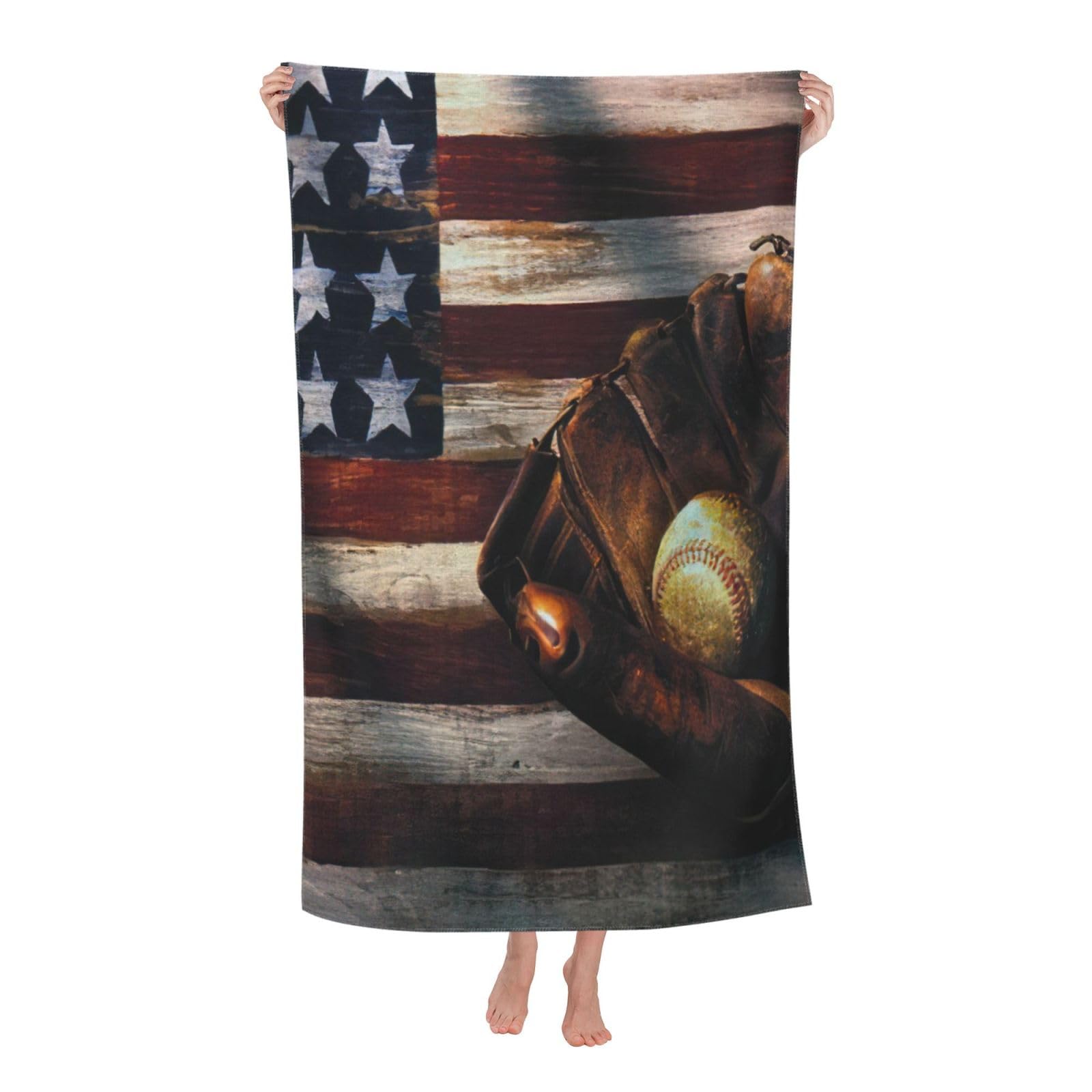 NImongt American Flag Baseball Print Oversized Adult Beach Towel For Travel Weekend Getaways Festivals Camping Trips