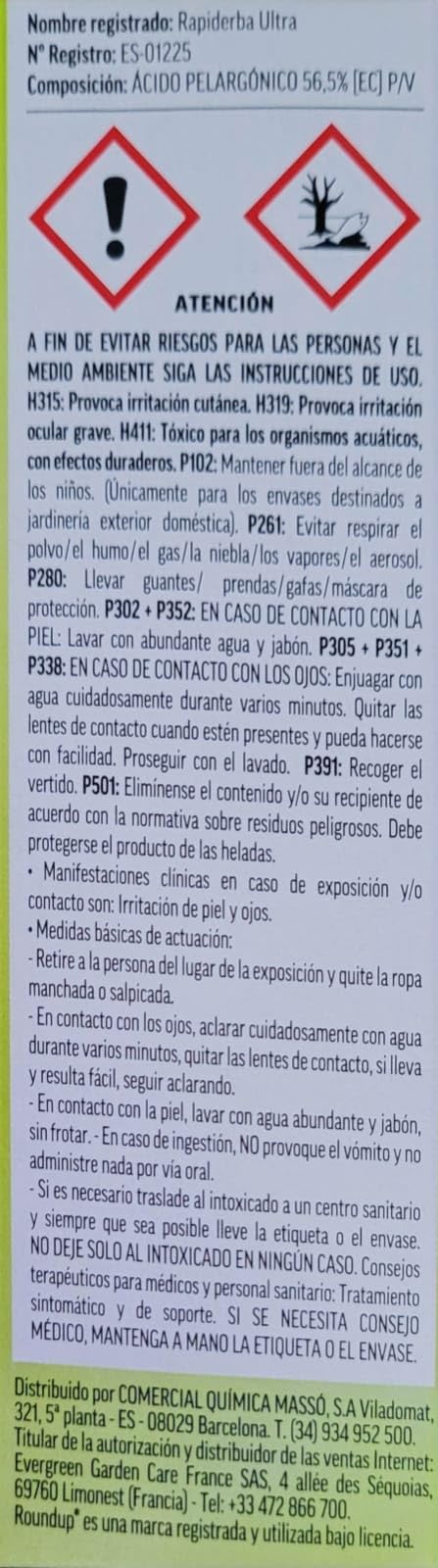 Roundup ECO herbicida jardin 250ml, ultra concentrado, primeros efectos visibles en 1 hora