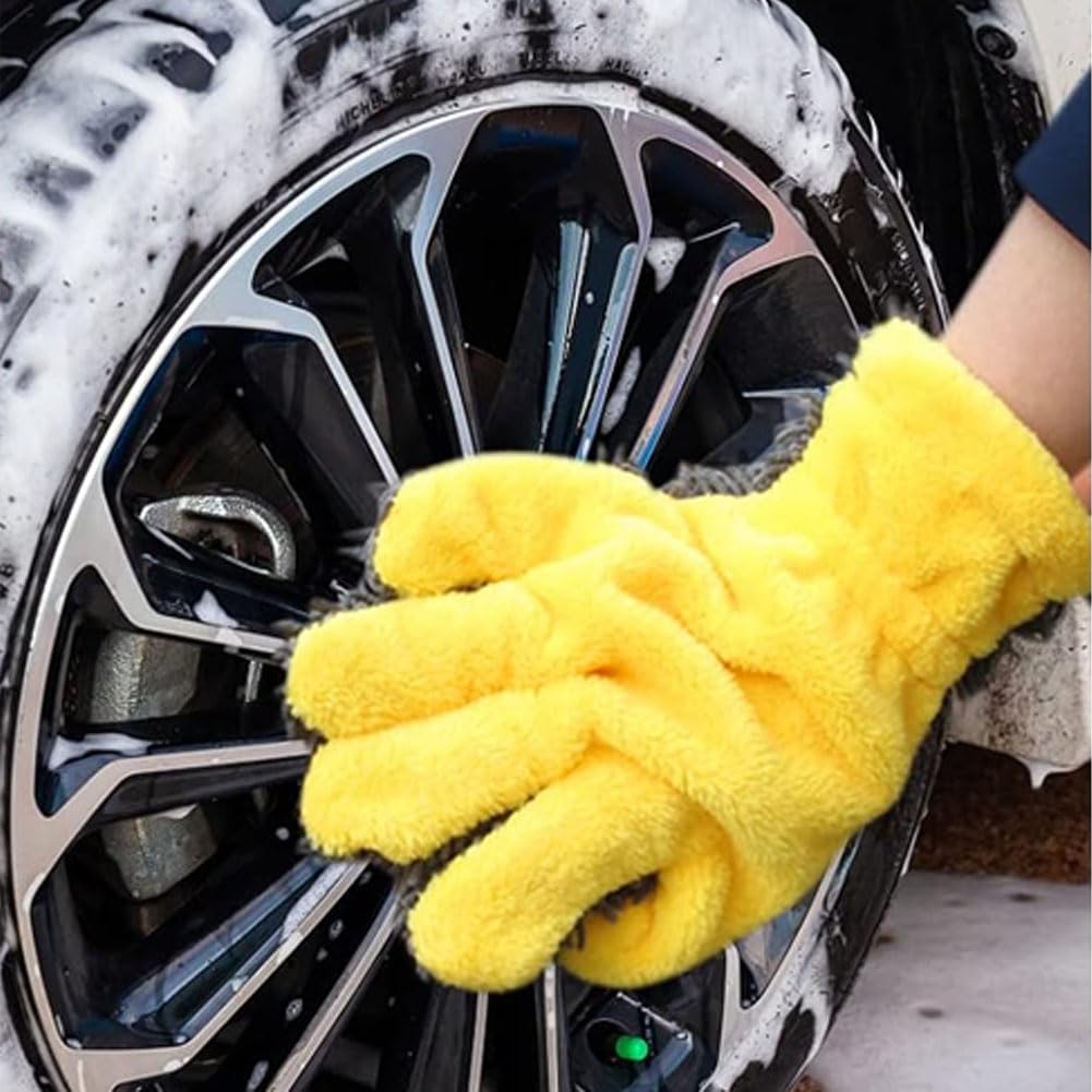 Wohlstand 2 Pezzi Guanto da lavaggio assorbente in microfibra,Guanti In Microfibra per Lavaggio Auto, Guanti In Microfibra Bifacciale, Per La Pulizia Delle Auto