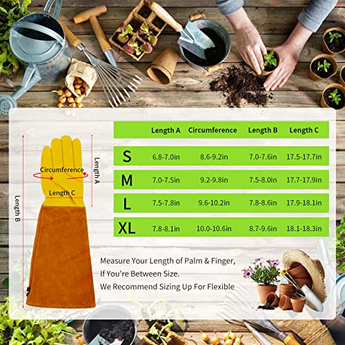 Long Gardening Gloves Gifts For Men/Women - Puncture Proof Gloves For Rose Pruning & Cactus Trimming, Leather Gauntlet Gloves Long Thorn Proof Gardening Glove Adjustable Cuff Gardening Gloves #TOP4