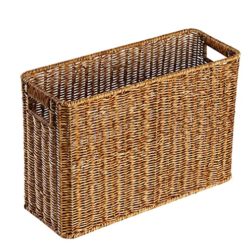 Baoblaze-Hand-Woven-Magazine-Basket-Plastic-Rattan-Sundries-Storage-Bins-Japanese-Style-Finishing-Basket-for-Closets-Bedroom-Magazine-Newspaper-Home-Dark-Brown