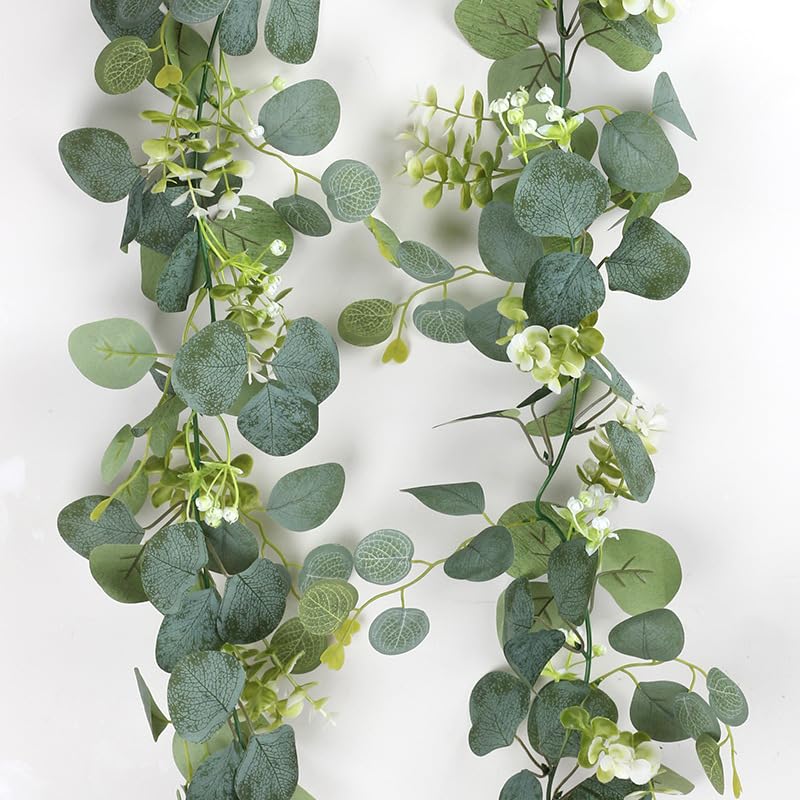 Guirlande eucalyptus fleurs blanches lot de 4 pour décoration sans flétrir