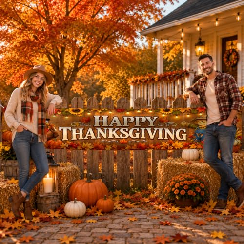 Image of Nuxovilar Happy Thanksgiving Banner,118.1 inchx19.68 inch Polyester