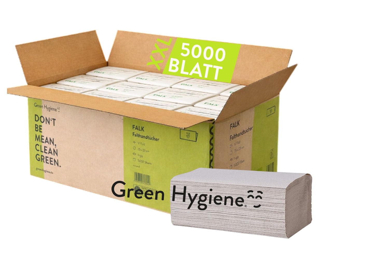 Green Hygiene Falk Papierhandtücher Z-Falz 5000 Blatt Recycling natur 1-lagig, 38 g/m², Blauer Engel zertifiziert, Falthandtücher für Spender, Gewerbe & Waschraum