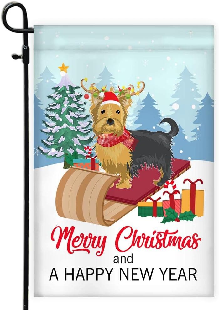 Dog Boxer Christmas Flag Merry Christmas and Happy New Year Welcome Gift for Dog Lovers (12" x 18") USA Garden Flag Premium Decorative Yard Outdoor Flags