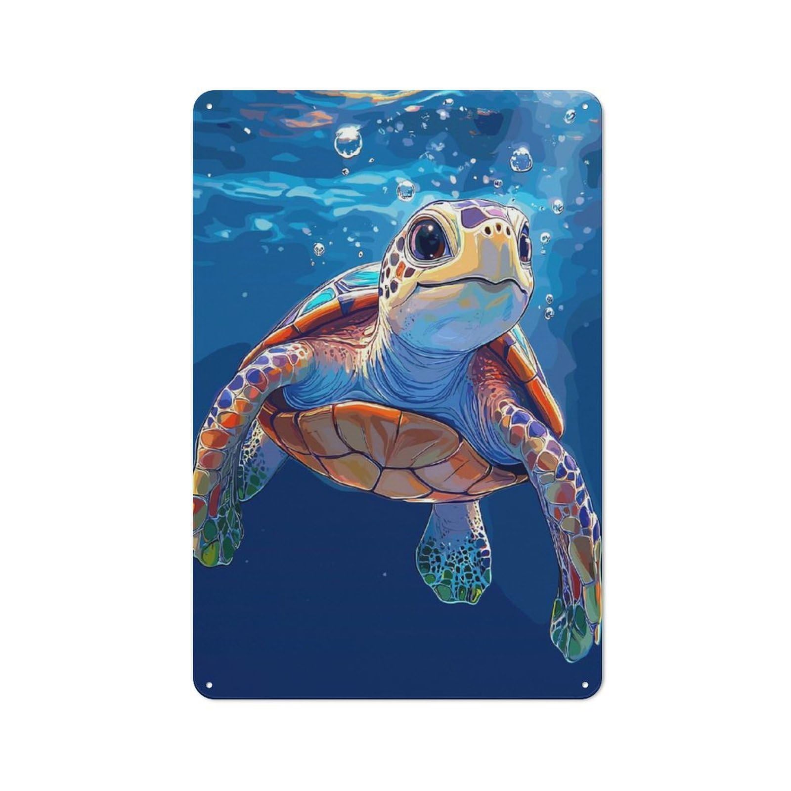 Junmoney Sea Turtle Swimming Underwater Illustration Retro Metal Sign 30X20cm, Home Bar Decor For Pub, Home Bar, Shed Or Man Cave, For Relaxed Wall Styling