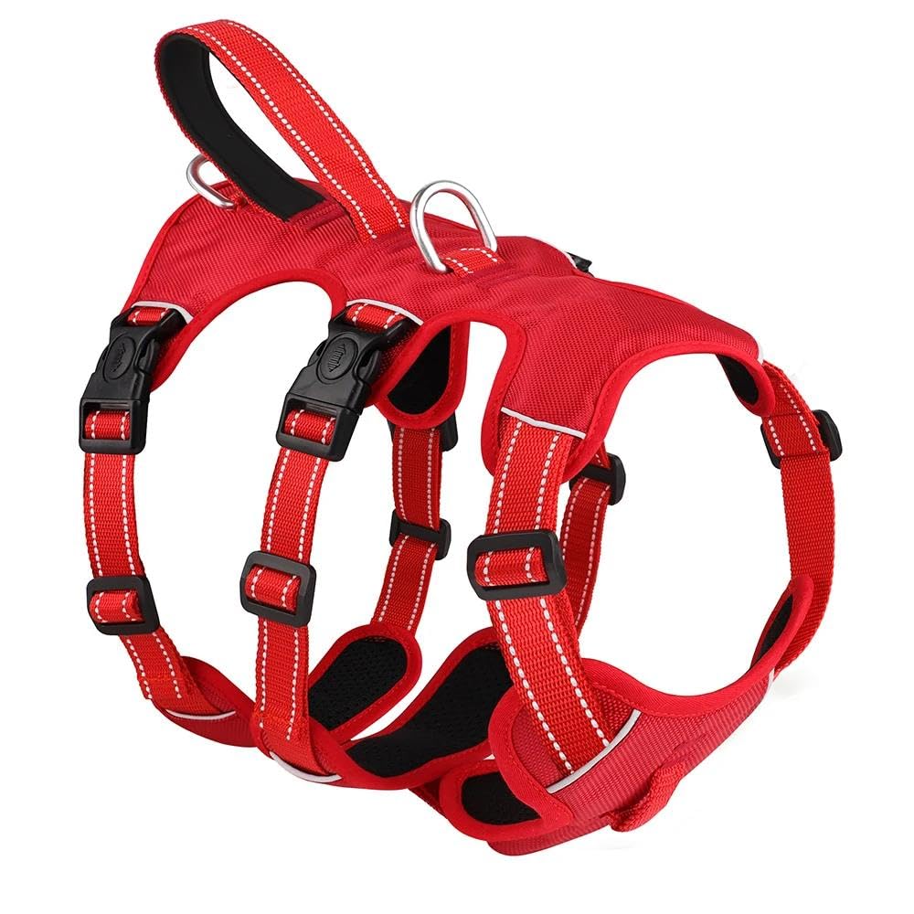Gilet imbracatura per animali domestici in nylon a rete con maniglia, gilet imbracatura per cani riflettente per esterni, gilet imbracatura per animali domestici regolabile senza tirare (rosso M)
