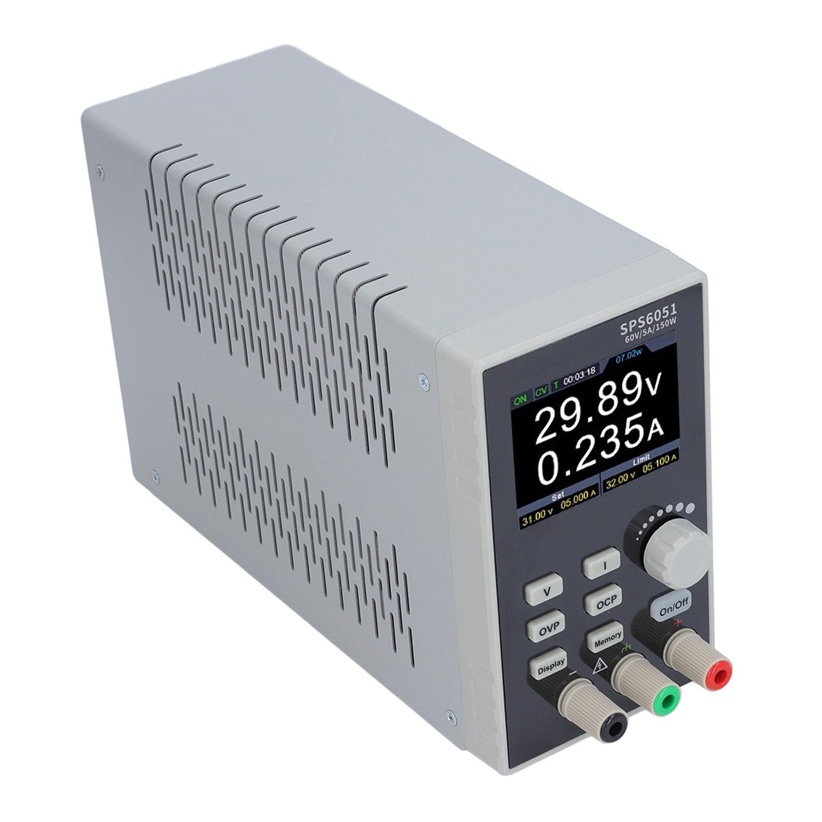 CHICIRIS Zasilacz Prądu Stałego, Programowalny Zasilacz Laboratoryjny Bez Wentylatora 60 V 5 A 150 W, Wyświetlacz LCD 2,8 Cala Interfejs USB do Testowania Elektronicznego (Wtyczka UE 1500 W)