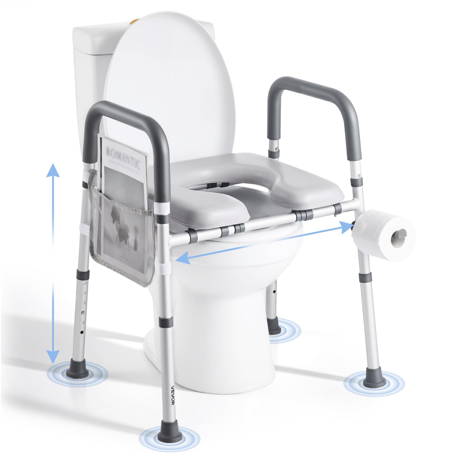 VEVOR Sedile WC Rialzato Universale per Anziani, Altezza e Larghezza Regolabili con Braccioli e Capacità di Carico di 181 kg e 4 Gambe, Sedile WC Rialzato da Bagno per Disabili, Donne Incinte