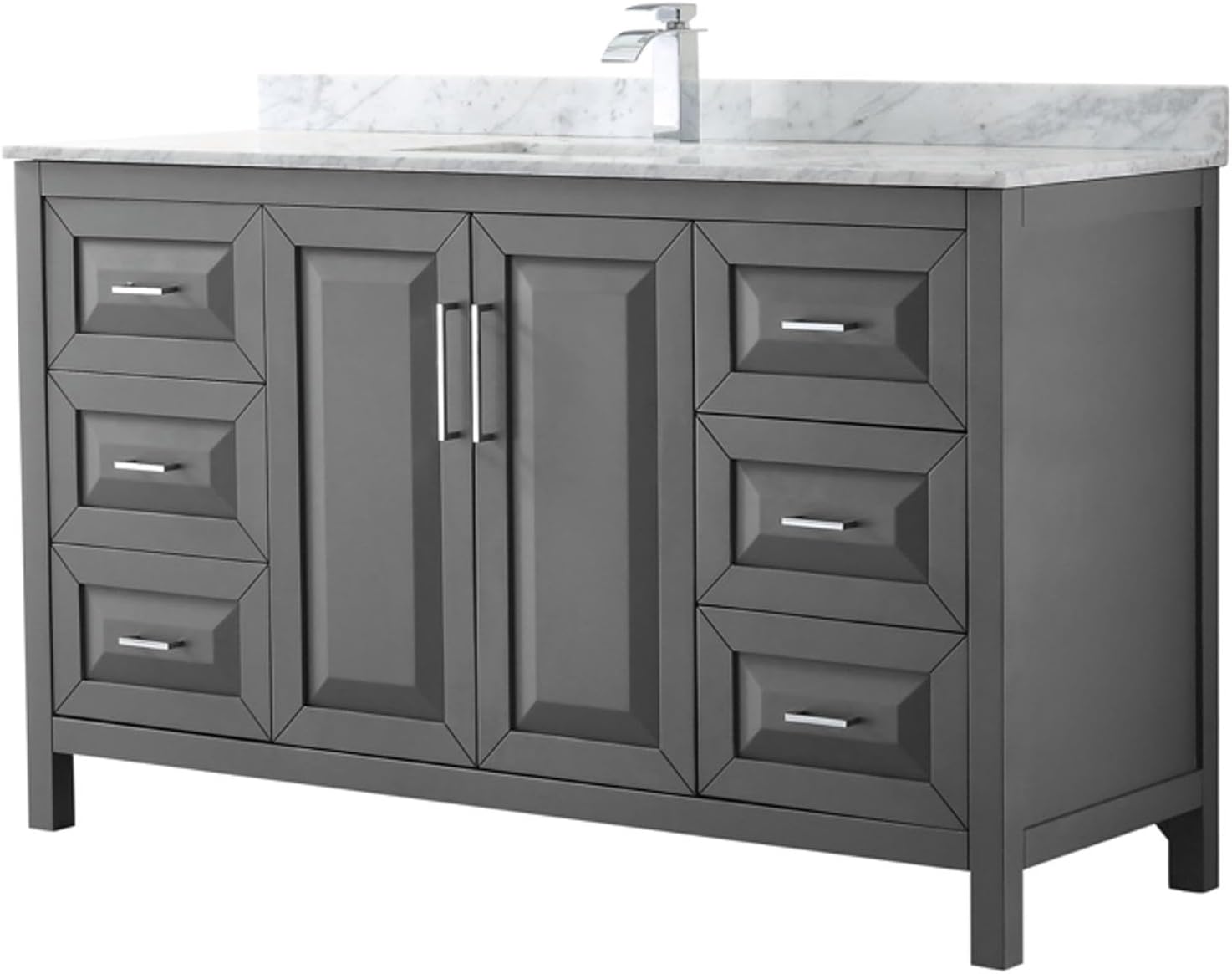 Wyndham Collection Daria 60 inch Single Bathroom Vanity in Dark Gray, White Carrara Marble Countertop, Undermount Square Sink, and No Mirror