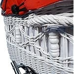 EICHHORN Weidenkorb Kinderwagen, Korb Weiß, Stoff Rot - große Liegefläche, weich gefedert, inklusive Matratze und Regenschutzbezug