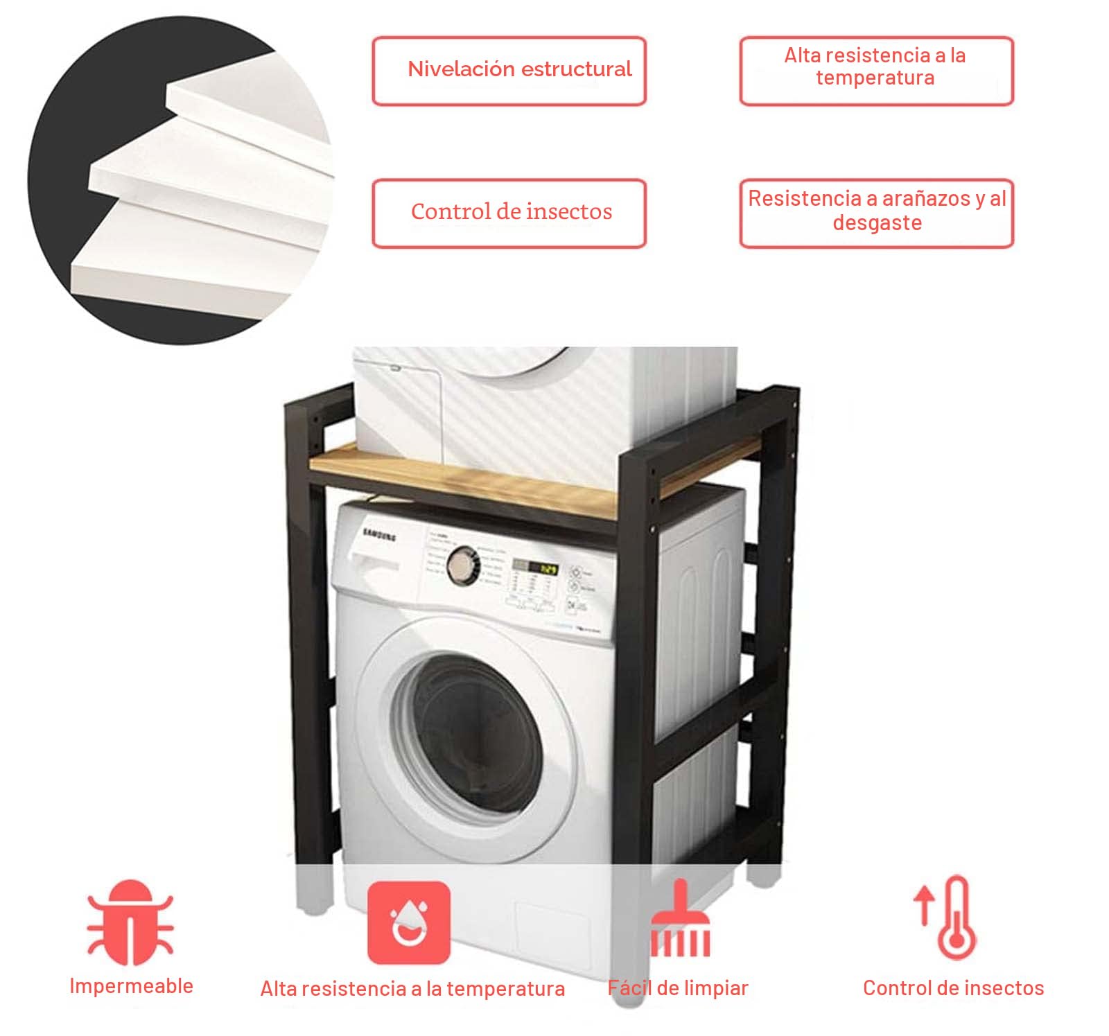 Armario para Lavadora, Unidad de Almacenamiento y Kit de Apilamiento para Lavadora y Secadora, Estante para Baño, Cocina, Balcón, Lavandería