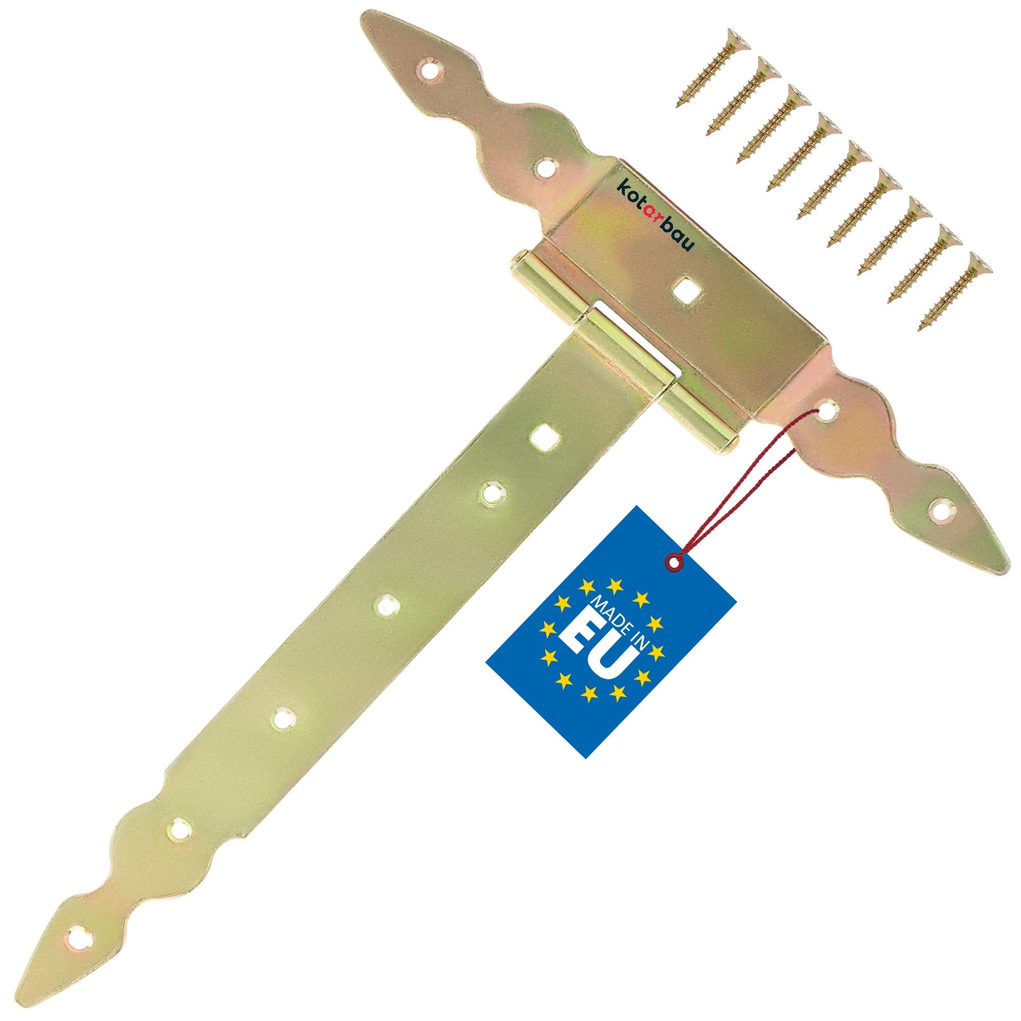 KOTARBAU T Hinges Gold Length 300 mm Cross Hinges Galvanised Steel Garden Gate Hinge Wooden Door Hinge Heavy Duty Door Hinges