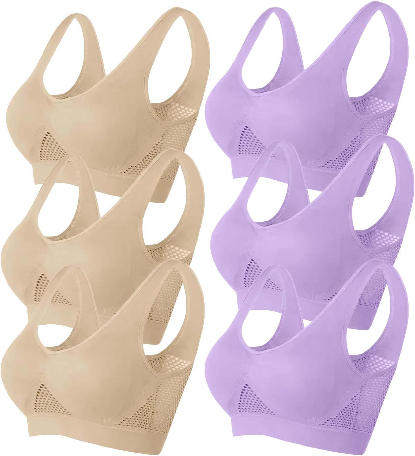 6 Pack Breathable Cool Liftup Air Bra for Women, Upgrade Full Support Sports Bra Large Size Lift Up Mesh Air Bra