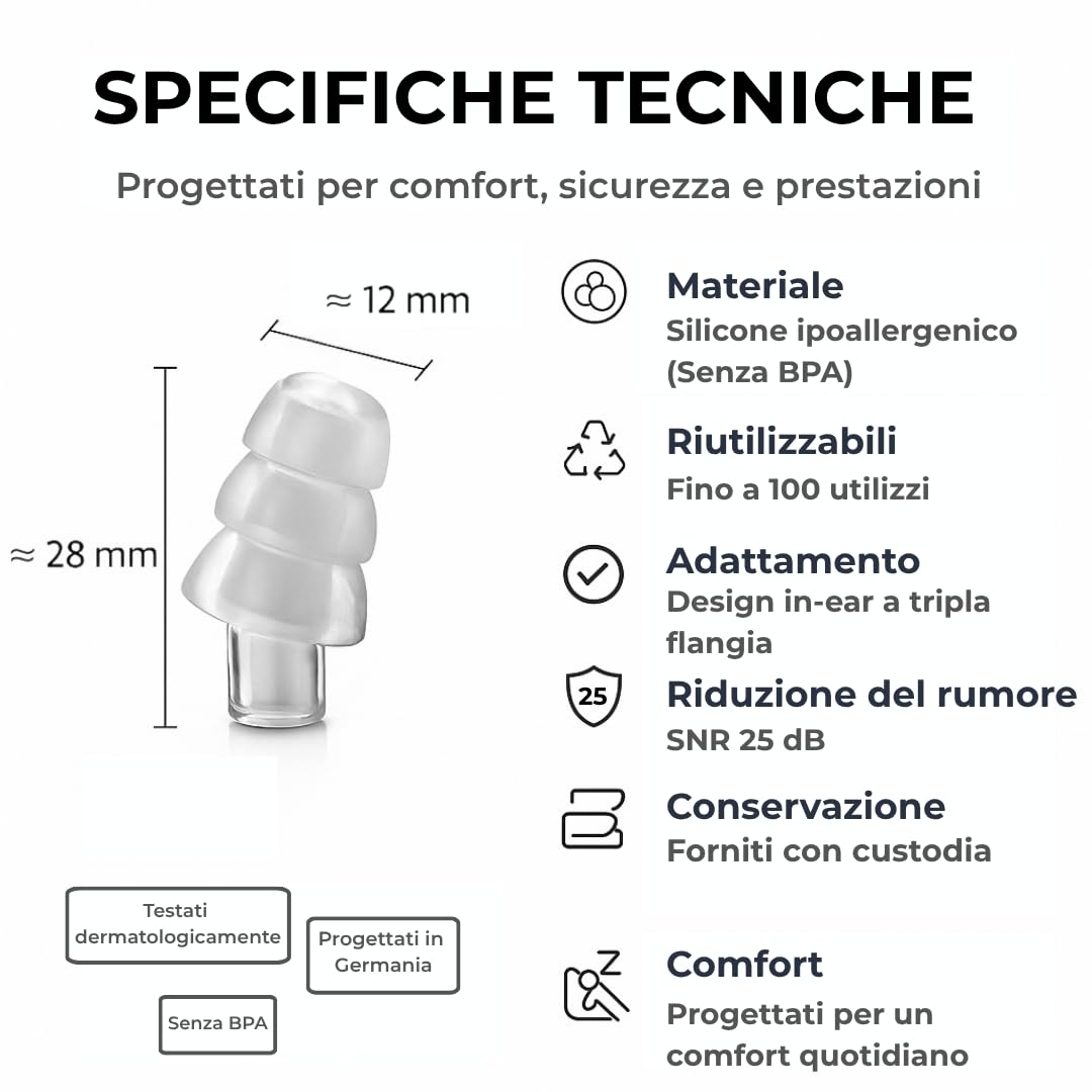 Tappi per le Orecchie Rooth C&P per il Sonno - Tappi Anti-Russamento - Riduzione del Rumore di 25 dB - Comodi per il Giorno e la Notte - Resistenti e Riutilizzabili fino a 100 Volte (3)