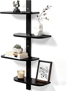 Afuly Prateleira de parede de madeira vintage, 4 níveis, vertical, cor castanha com cantos arredondados, cor preta The Forest Stewardship Council