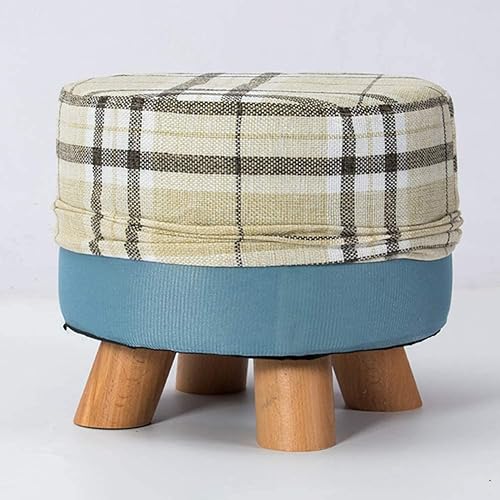 Miniatura 6 de Reposapiés, taburete de lino para maquillaje, puf de madera maciza, reposapiés otomano, asiento acolchado para reposapiés, silla para descansar
