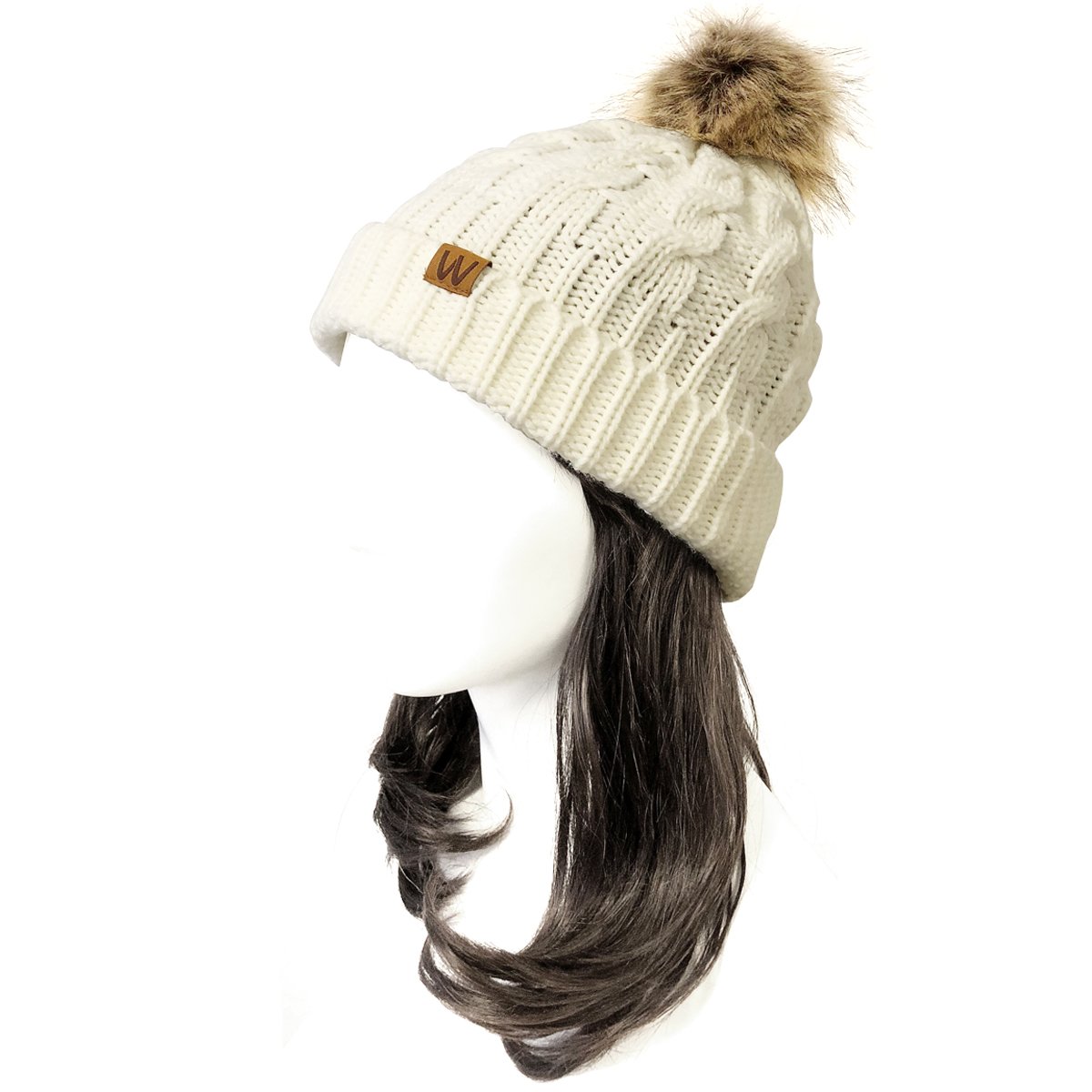 Wrapables® Winter Warm Cable Knit Faux Fur Pom Pom Beanie, Mommy & Me Set Cream
