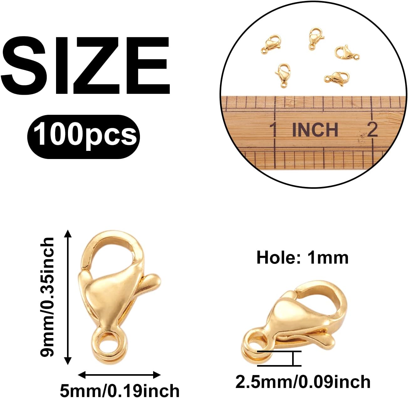 Pandahall 100Pcs 304 Stainless Steel Lobster Claw Clasps Real 18K Gold Plated 9x5x2.5mm Polishing Jewelry Clasps Connectors for Bracelet Necklace Jewelry Making - Image 2