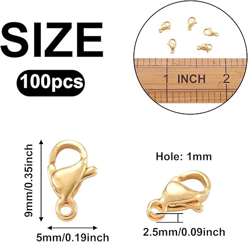 Vista 45 de Pandahall - 100 cierres de pinza de langosta de acero inoxidable, joyería de oro real de 24 quilates, cierre de langosta de 2 colores, cierre