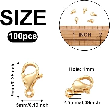 Pandahall 100Pcs 304 Stainless Steel Lobster Claw Clasps Real 18K Gold Plated 9x5x2.5mm Polishing Jewelry Clasps Connectors for Bracelet Necklace Jewelry Making