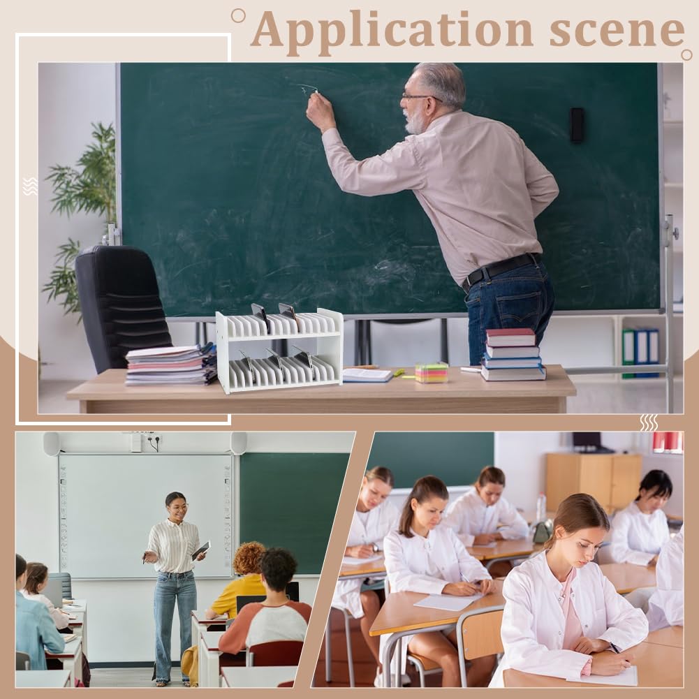 UNICRAFTALE Soporte para teléfono móvil para aula, 30 rejillas, caja de almacenamiento para teléfono móvil, de madera, organizador de escritorio, caja de almacenamiento, ajustable, para teléfono móvil
