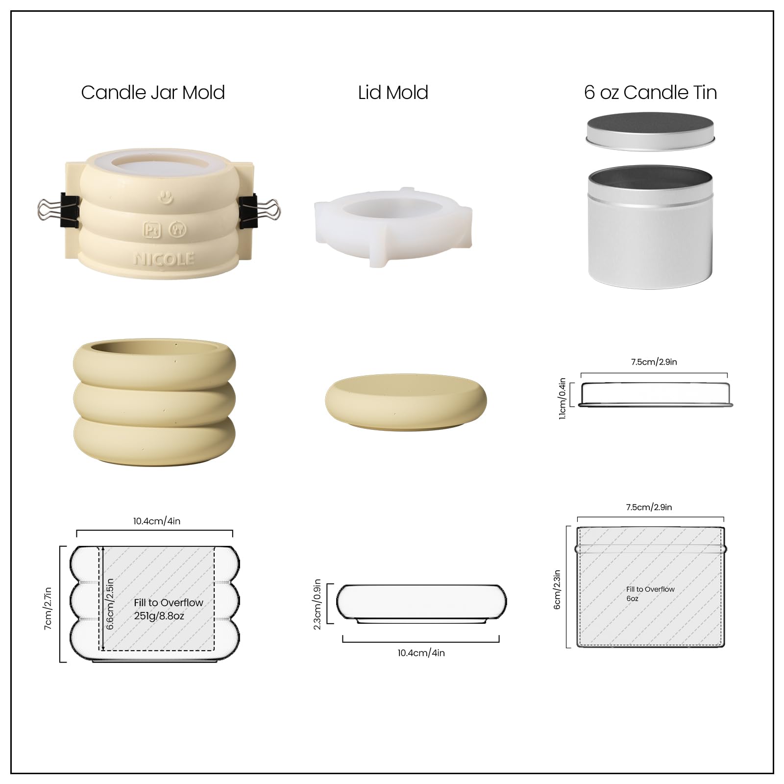 BOOWAN NICOLE Macarron - Stampi in silicone per barattoli di candela con ricarica da 170 ml, per calcestruzzo, cemento, candele, barattoli, fai da te, decorazione domestica