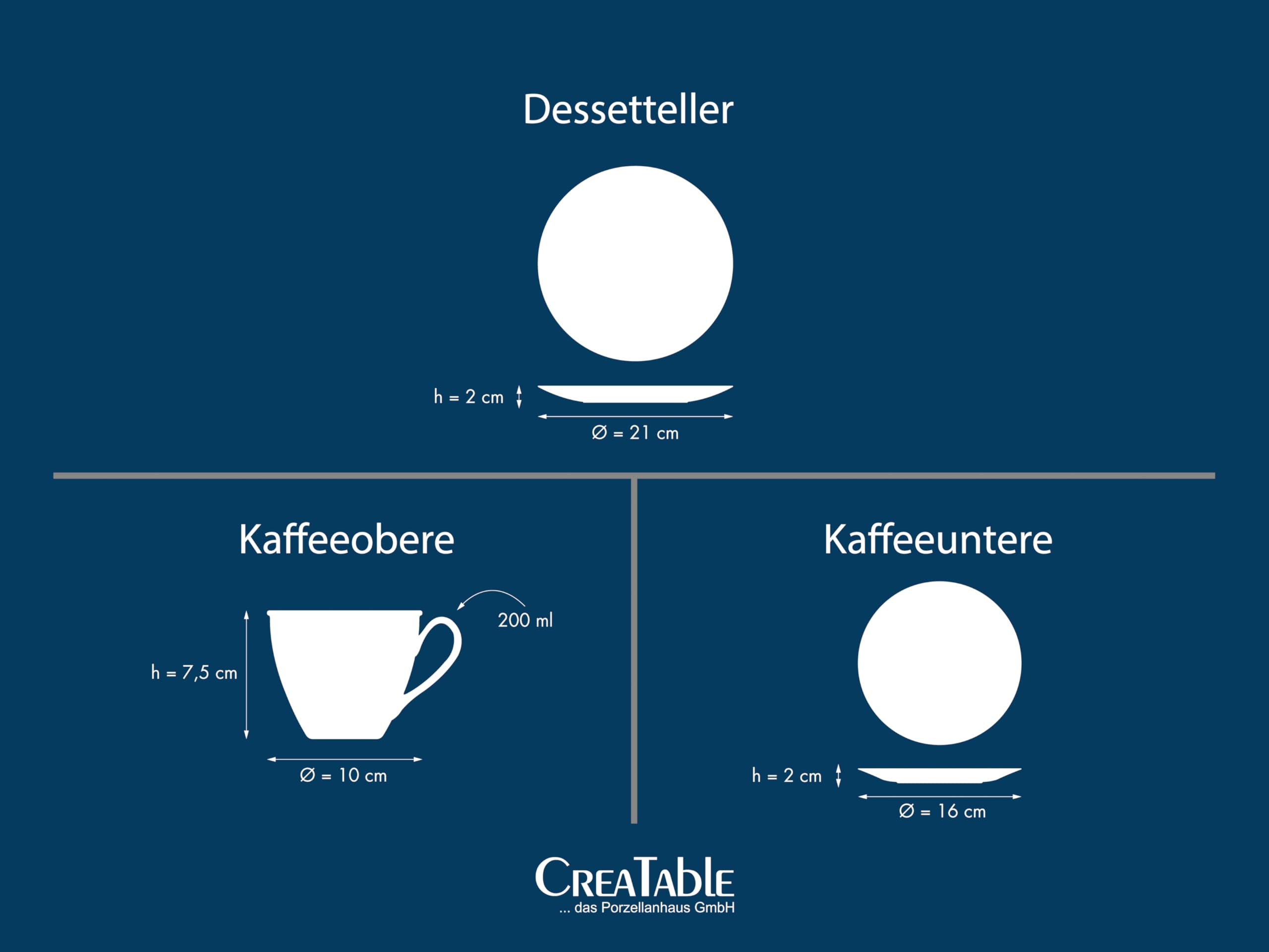 CreaTable 21876 Série Valenica Service à café en porcelaine pour 6 personnes Blanc