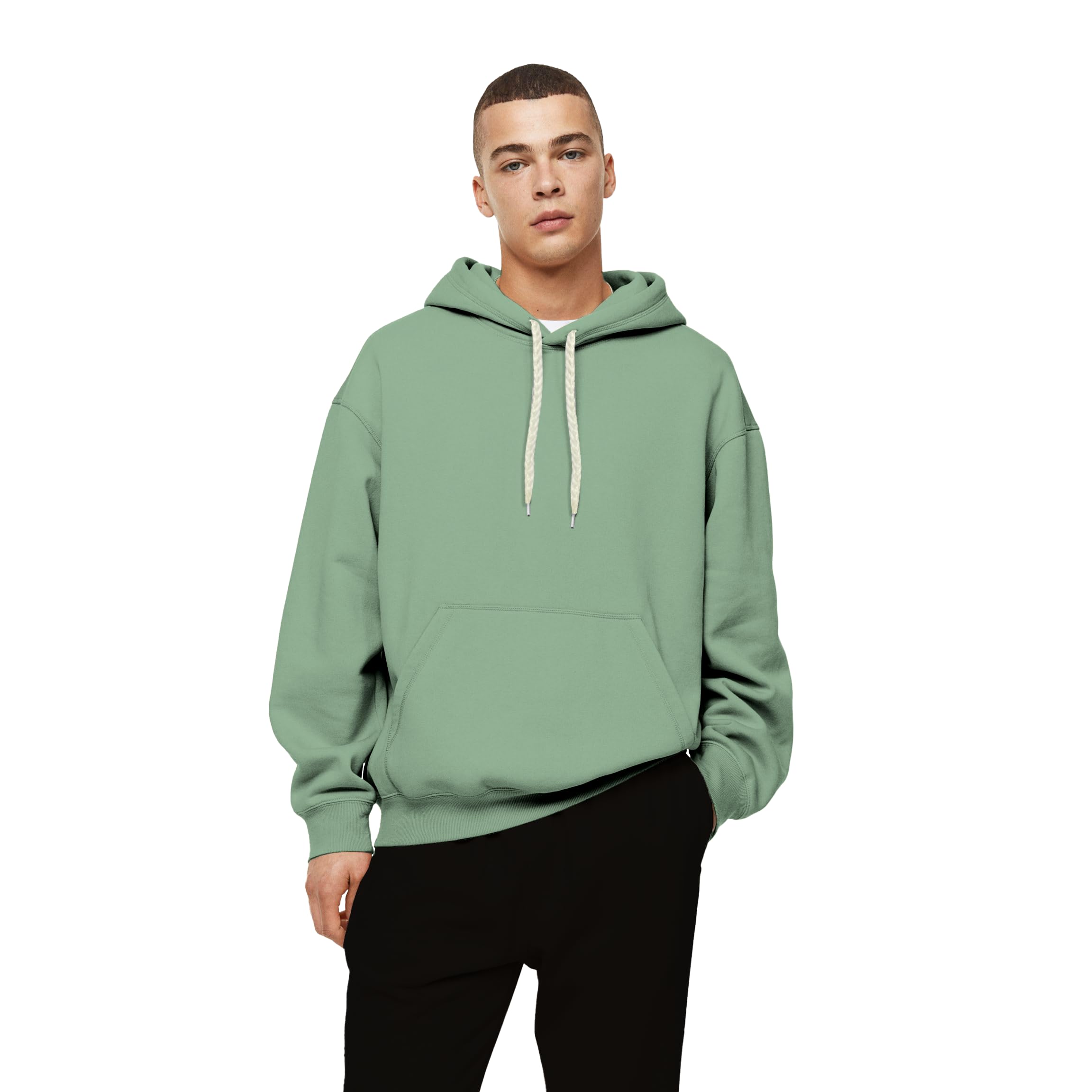 FUNKY MONKEYMens 100% Cotton Plain Oversize Hoodie Sweatshirt with White Thick String