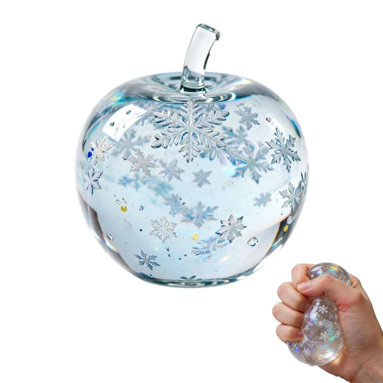 Apple Squishy, Squishy Apple Plaything for Stress Relief and Focus, Clesar Transparent Snowflake Sensory Squeeze Ball for Desk Relaxation and Anxiety Managgement