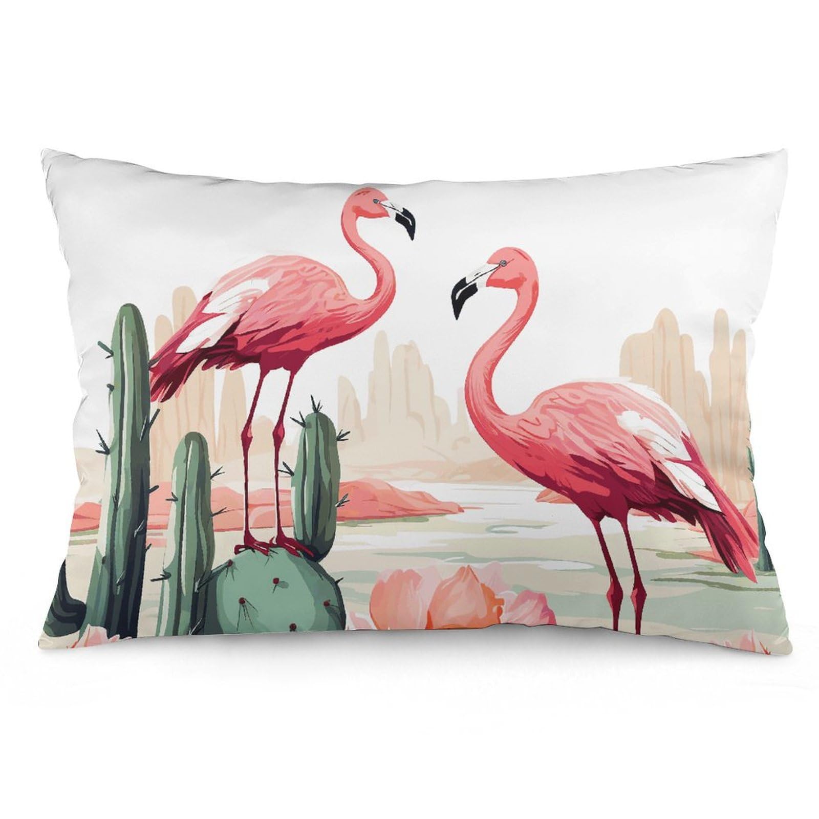 2 Pack Pillow Cases for Hair and Skin, Soft Breathable Pillow Case Covers with Hidden Zipper, Cactus Flamingo Rose Flowers Pillowcase 12 "x20 Pillow Covers for Sleeping Gift
