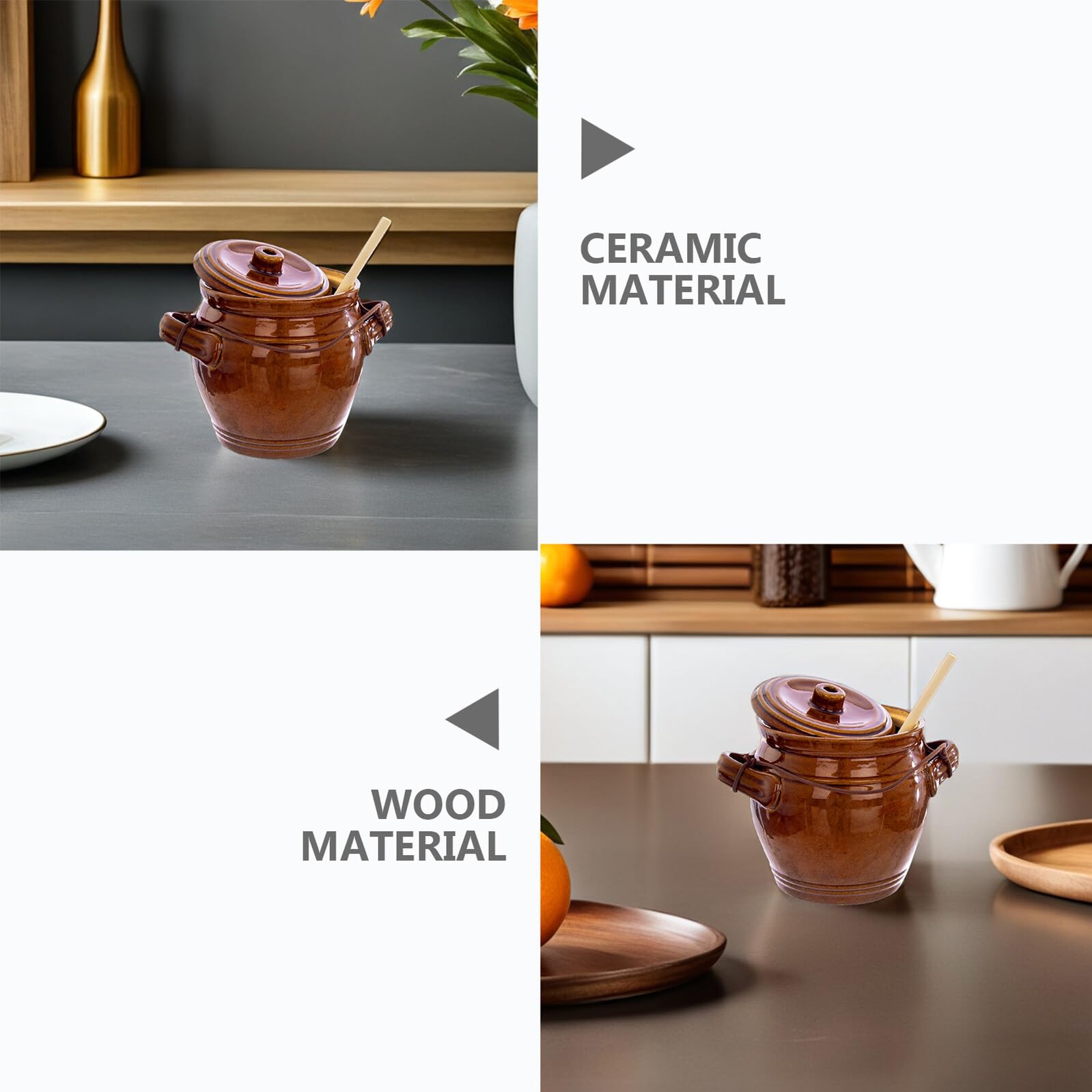 DOITOOL Barattolo Sigillato in Ceramica da 1,3l per Sottaceti Chiusura Ermetica, Vaso la Conservazione Domestica Alimentare in Ceramica e Legno, Contenitore Auto-sigillante per Cucina