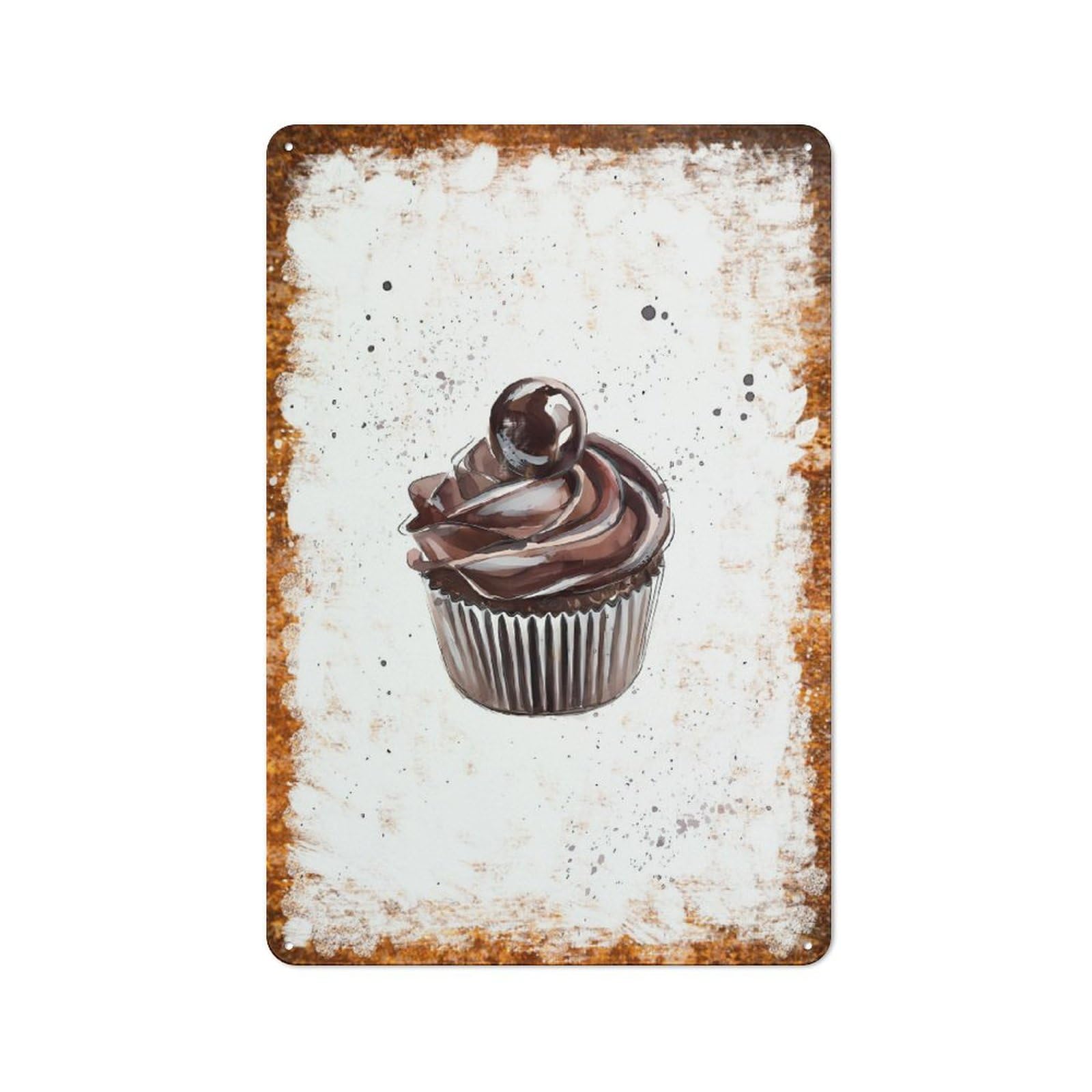 Metal Tin Sign Chocolate Cupcake Watercolor Pattern Vintage Rustic Wall Art Kitchen Bathroom Bedroom Living Room Cafe Farmhouse Entryway Office Garage Home Bar Laundry Room Porch Patio 8x12 Inch