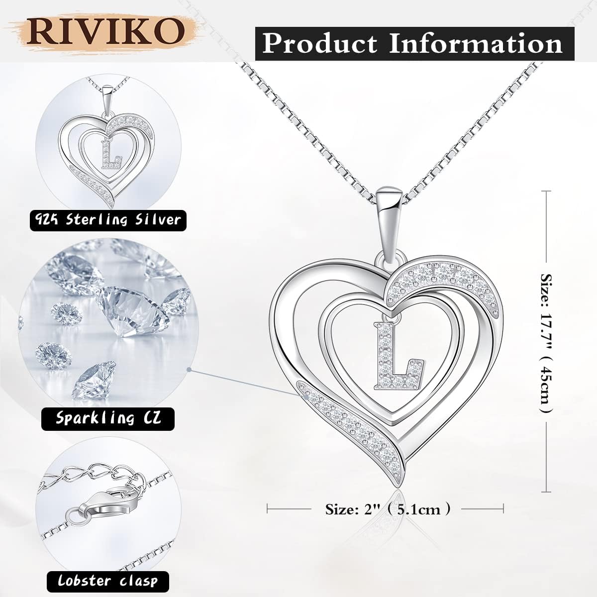 RIVIKO Heart Initial Necklace for Women, 925 Sterling Silver Letter Pendant,Personalized Charm Alphabet Jewelry Valentines Mother's Day Anniversary Christmas Birthday Gifts for Women Her Mom Wife - Image 5
