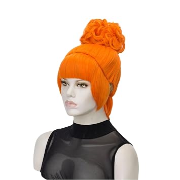 Women 60s Orange Updo Flat Full Bangs Cosplay Realistic Short Halloween Costume Party Retro Wig Orange Wig Only