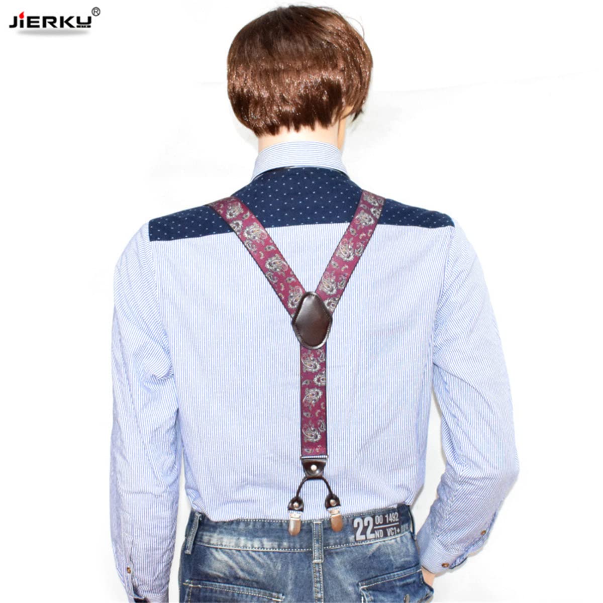 GEBONE Tirantes elásticos de moda para adultos Pajarita floral ajustable y forma de Y 6 clips para hombre Conjunto DM-01