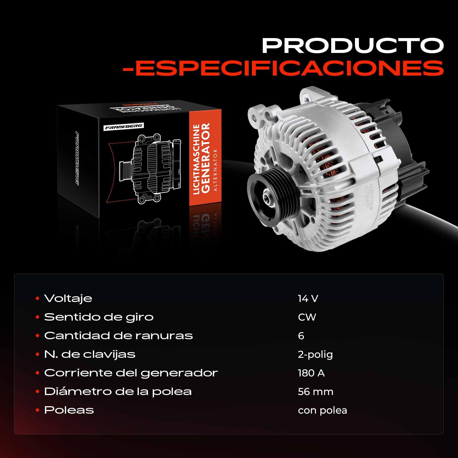 Frankberg Alternador Alternador con Polea de Rueda Libre Compatible con T.o.u.a.r.e.g 7L6 7L7 7LA 3.0L Q7 4LB 3.0L A6 Avant 4F5 3.0L A6 4F2 3.0L A6 Avant 4F5 2.7L Replace# 06C903016J