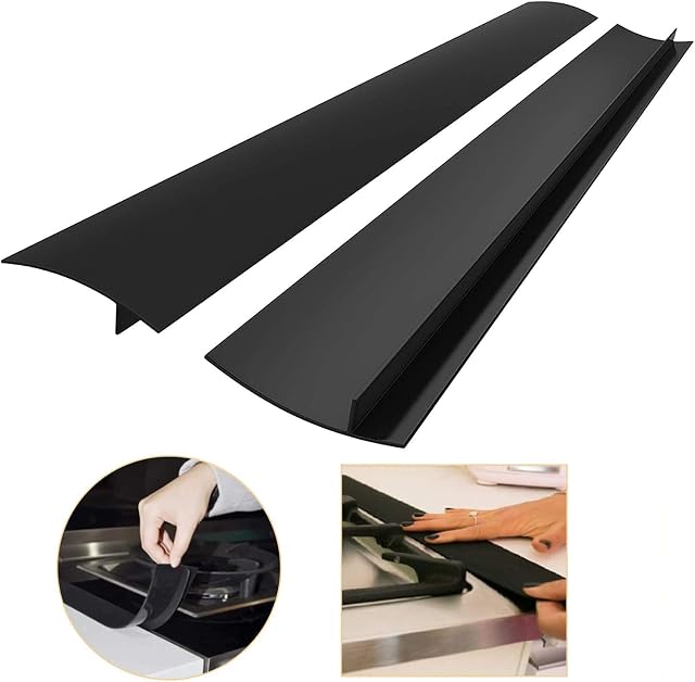 25''/63cm 2 Pack Kitchen Worktop Edging Strip, Silicone Stove Counter Gap Cover,Long Gap Filler Seals Spills Between Counter, Stovetop, Oven, Washing Machine and Kitchen Appliances (25 Inch Black)