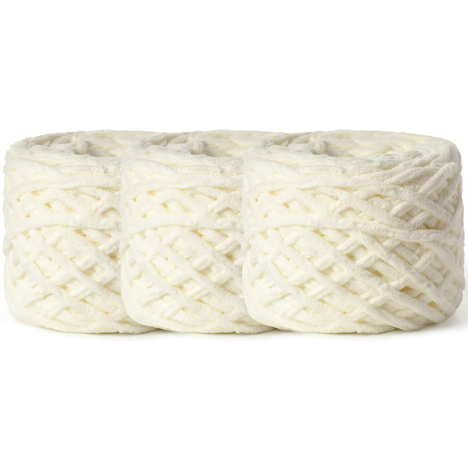 3 Pack Fluffy Chenille Chunky Yarn for Crocheting 100g(65.6yd) - Baby Yarn for Crocheting Soft - Velvet Yarns for Crochet Blanket - Amigurumi Crochet Yarns?Milky White