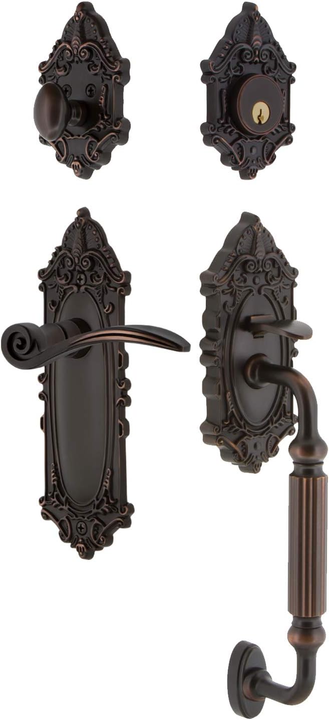 Nostalgic Warehouse Victorian Plate F Grip Entry Set Swan Lever in Polished Brass