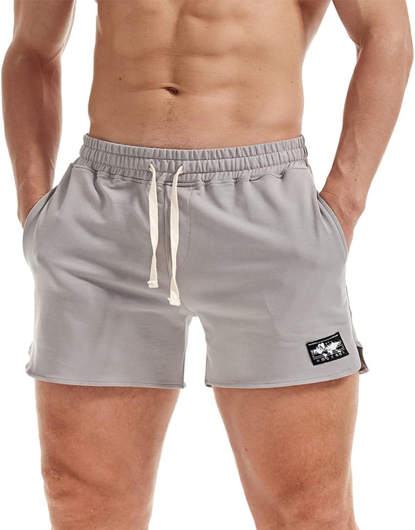 AIMPACTMens Cotton Sweat Shorts Casual Athletic Bodybuliding Shorts with Pockets
