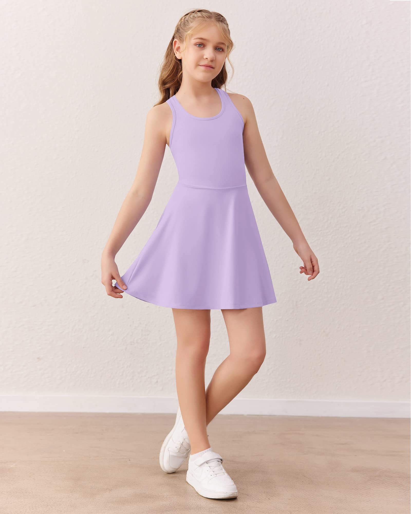 Haloumoning Vestido de tenis sin mangas para niñas, vestido de golf con espalda cruzada, vestido deportivo escolar con bolsillos cortos