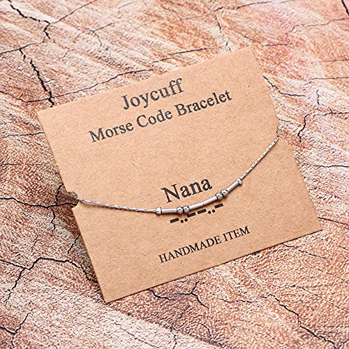 Joycuff Nana Morse Code Bracelets Gifts For Godmother Grandmother Grammy Unique Funny Silver Birthday Simple Handmade Adjustable Bangle Fashion Trendy #TOP2