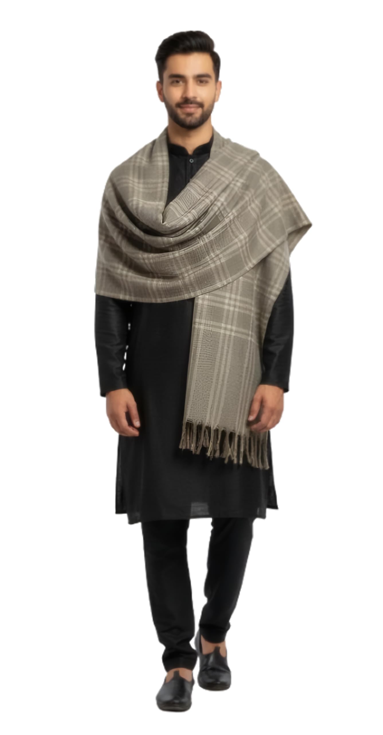 Men’s Pashmina Wool Shawl/Lohi with Classic Check Pattern – Premium Warm Winter Wrap for Kurta Pajama, Pathani Suit & Ethnic Wear-picture-27