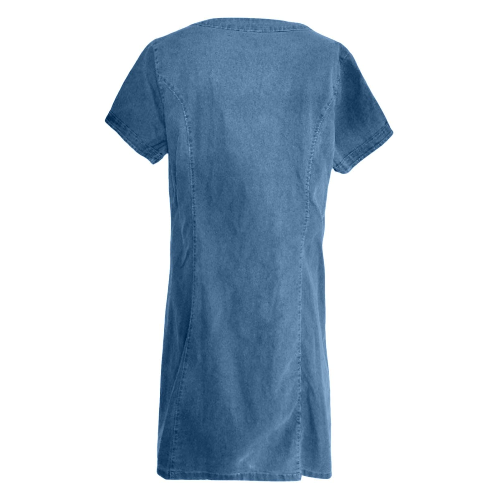 Robe d'été élégante et décontractée sans manches en jean avec col rond et poches pour femme semi-formelle