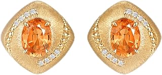 Ohrringe Boho, Earrings Vintage mit 2,1 ct Ovalem Spessartin Gelbgold Damen Geschenk