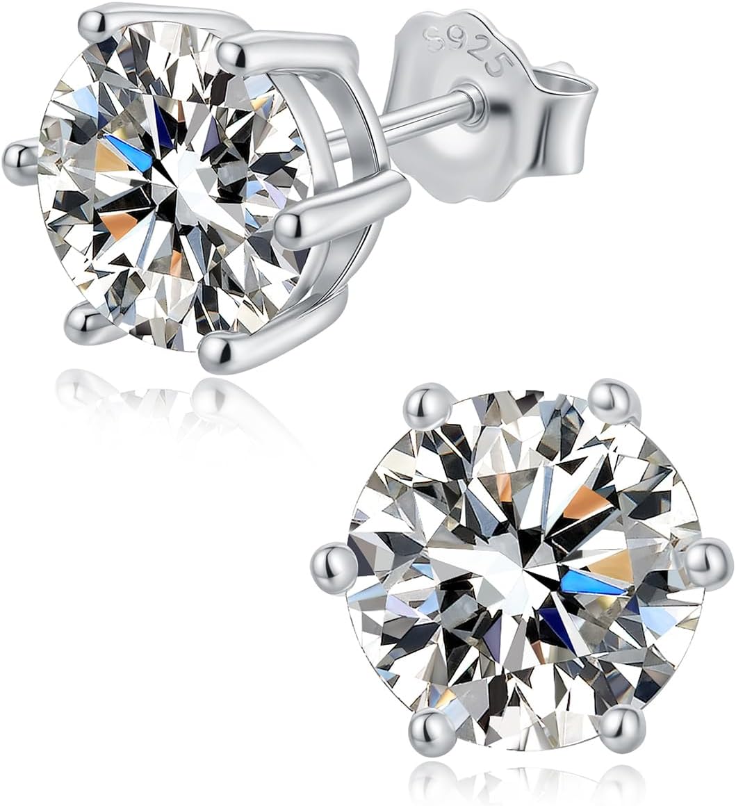 Moissanite Earrings Diamond Stud Earrings for Women Hypoallergenic Flat Back 18k Gold Plated S925 Sterling Silver Earrings for Men D Color VVS Clarity Lab-Grown Diamond